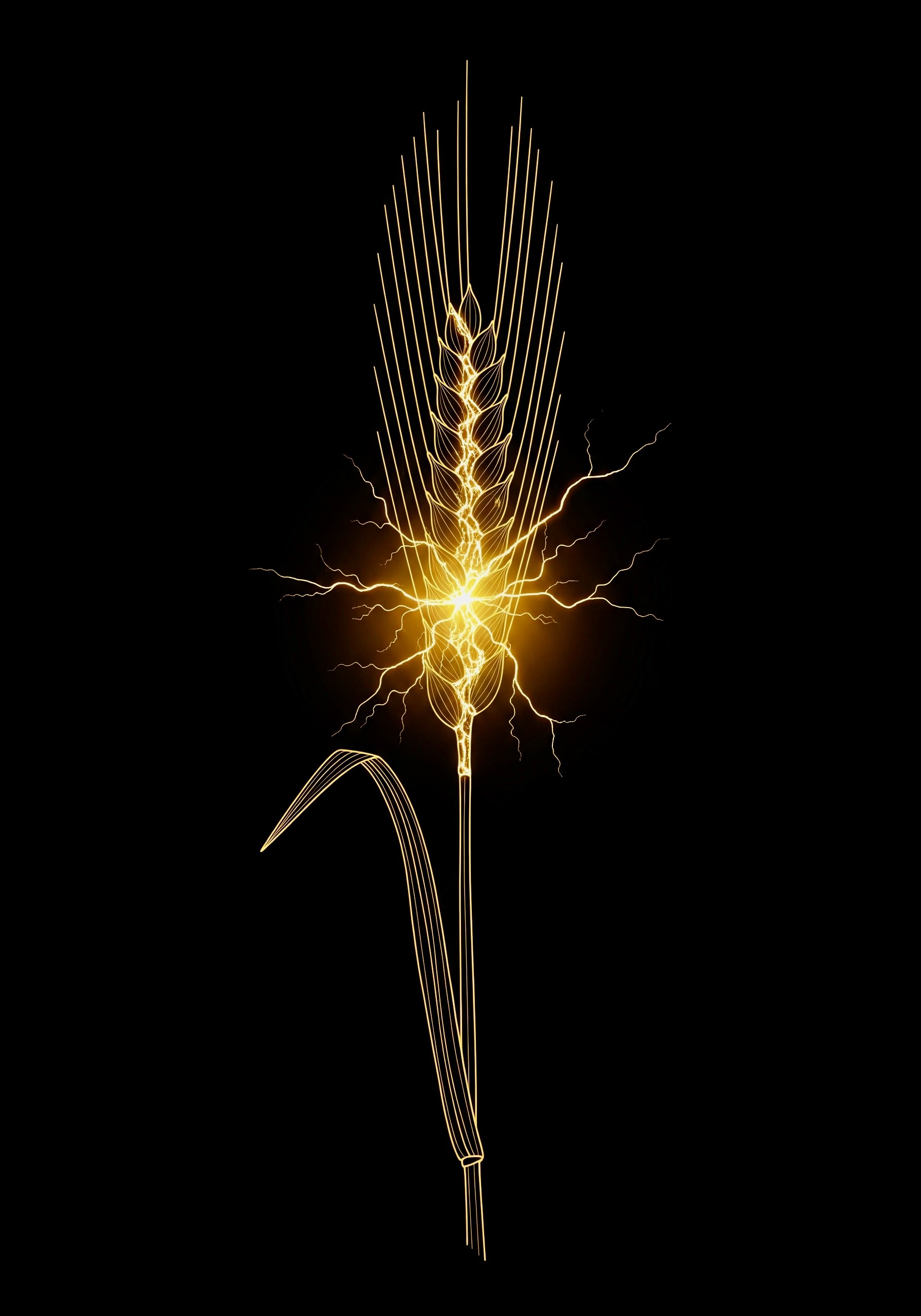 Stylized graphic of a wheat stalk with energy pulses